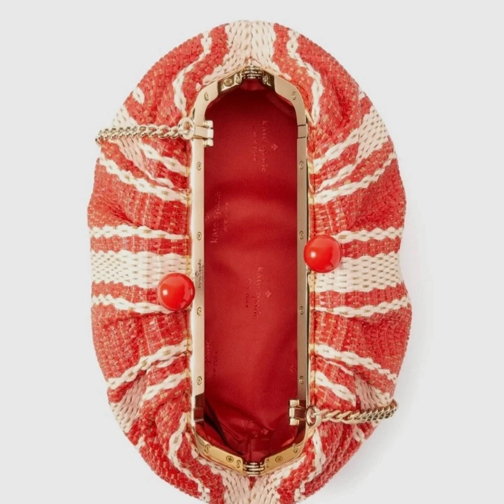 New Kate Spade Scrunchy Convertible Kisslock Clutch Heirloom Straw - Picture 8 of 8